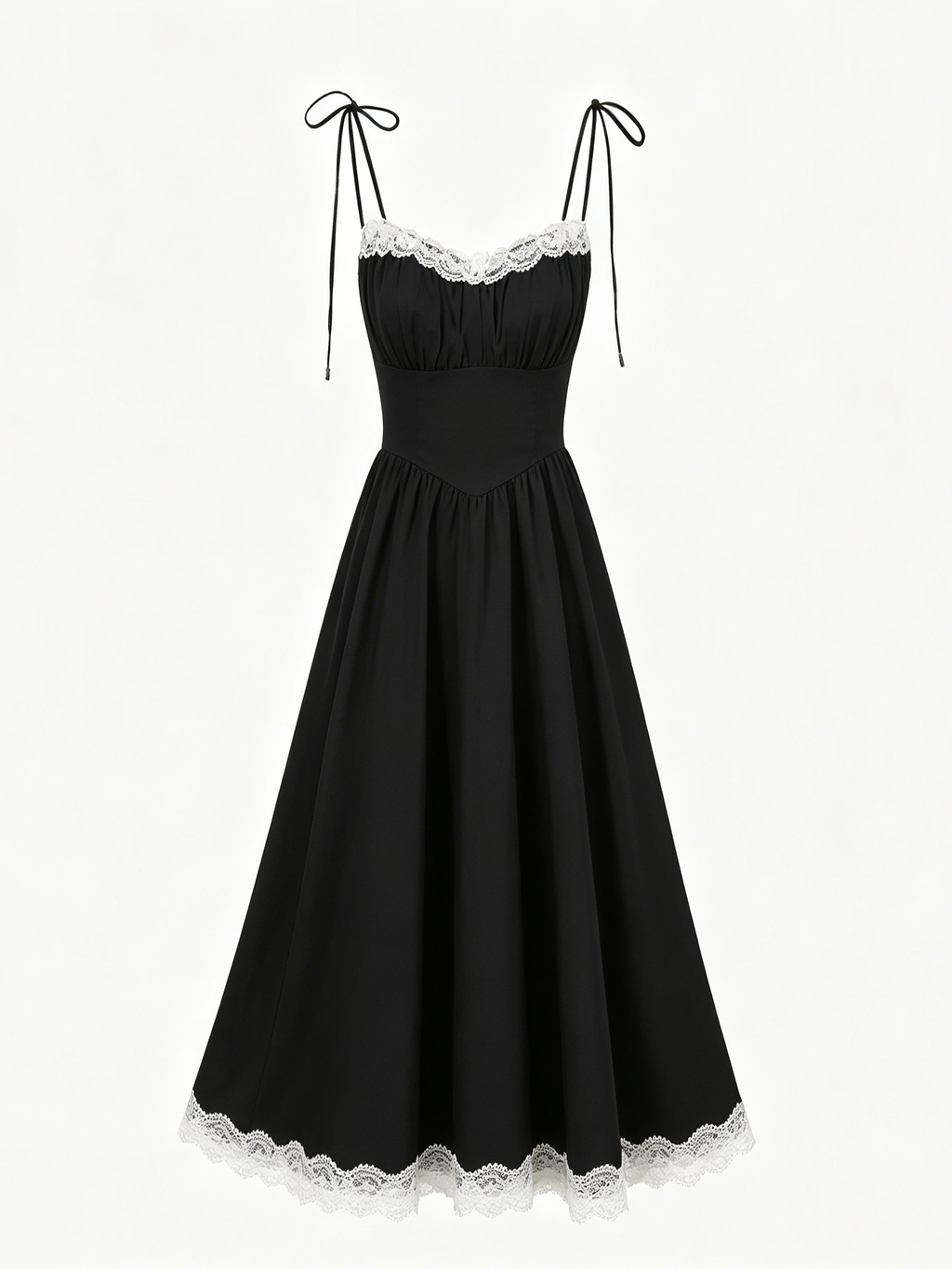 Black White Lace Trim Cami Midi Dress