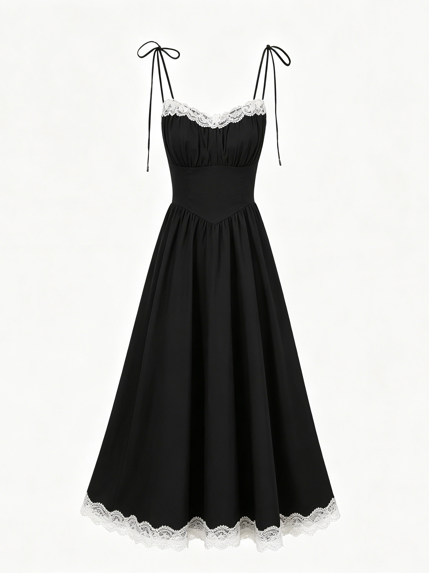 Black White Lace Trim Cami Midi Dress