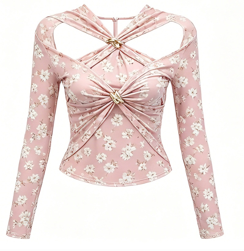 Pink Floral Print Cutout Corset Top