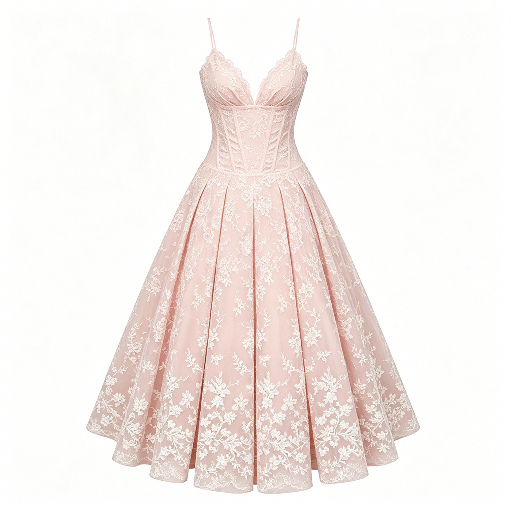 Blush Lace Spaghetti Strap Midi Dress