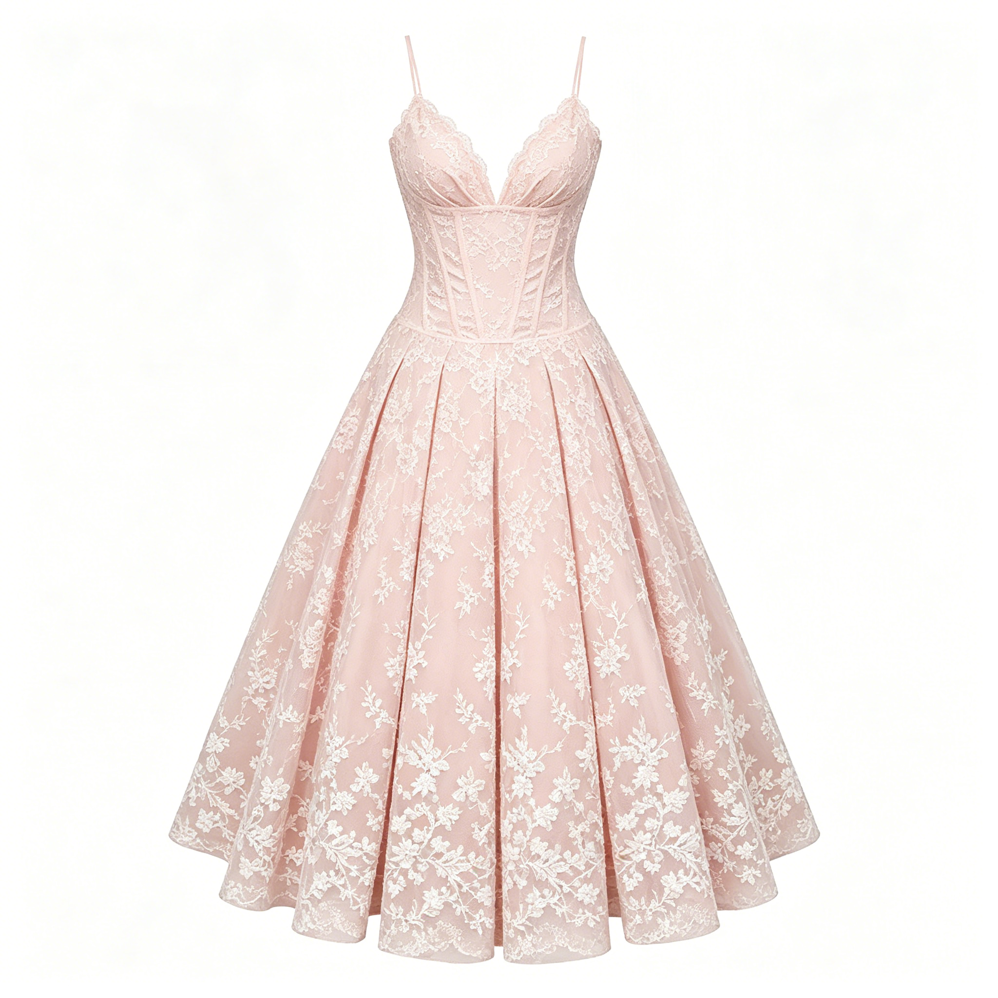 Blush Lace Spaghetti Strap Midi Dress