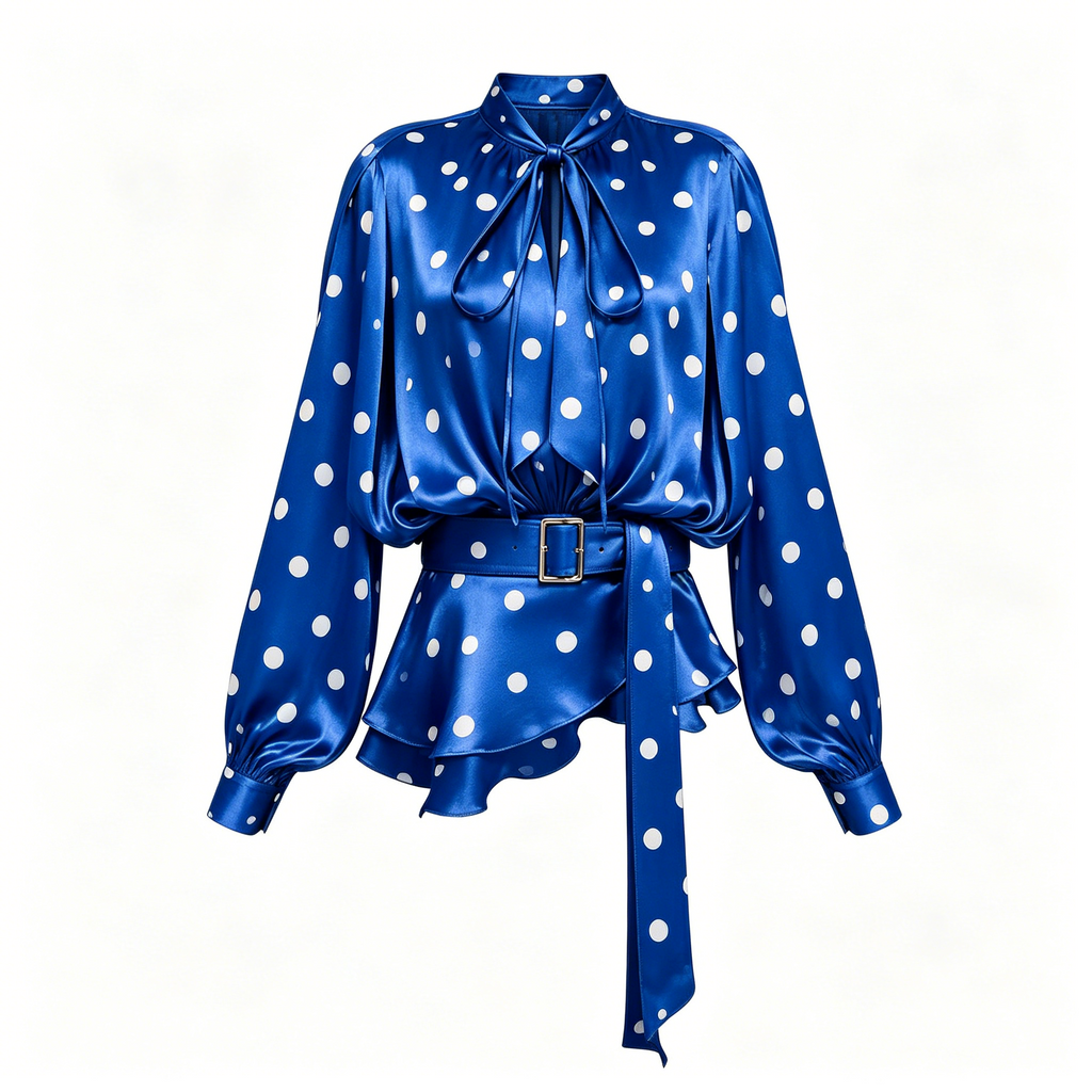Elegant Satin Polka Dot Waist Dress