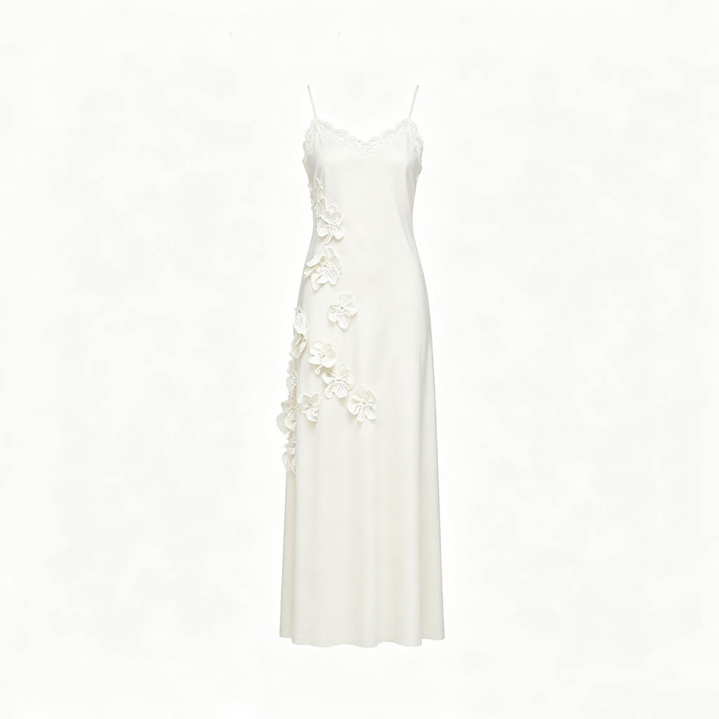 Ivory 3D Floral Slip Maxi Dress