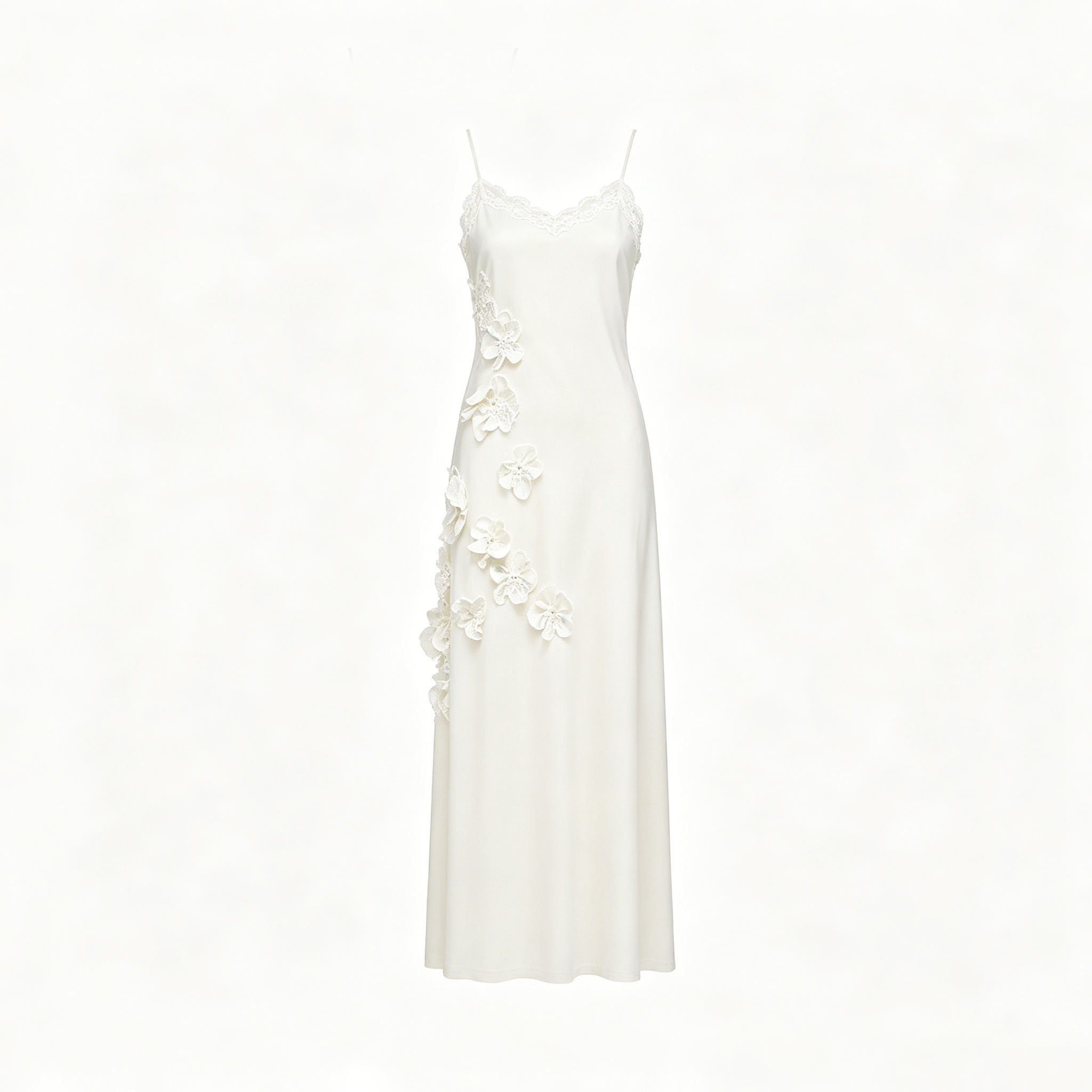 Ivory 3D Floral Slip Maxi Dress