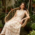 Cream Rose Print Tiered Lace Dress