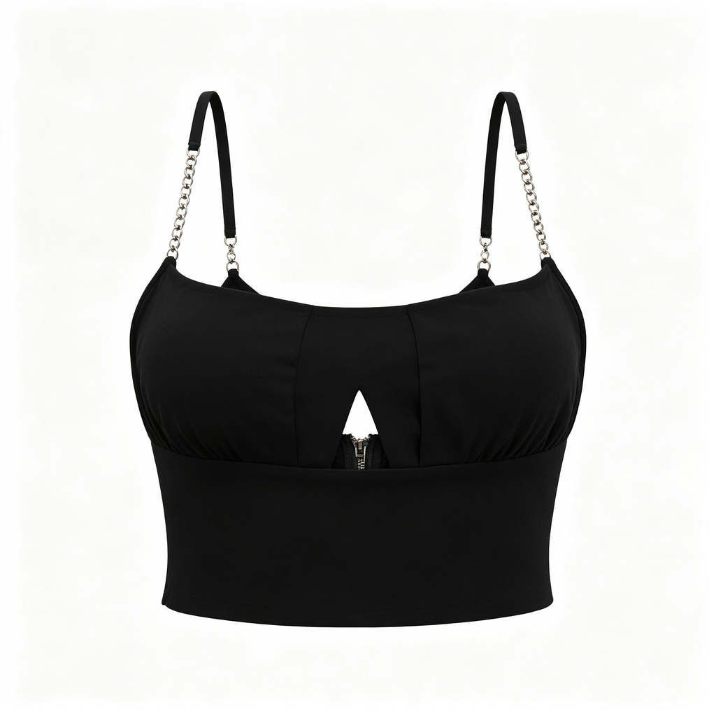 Black Chain Strap Cutout Crop Top
