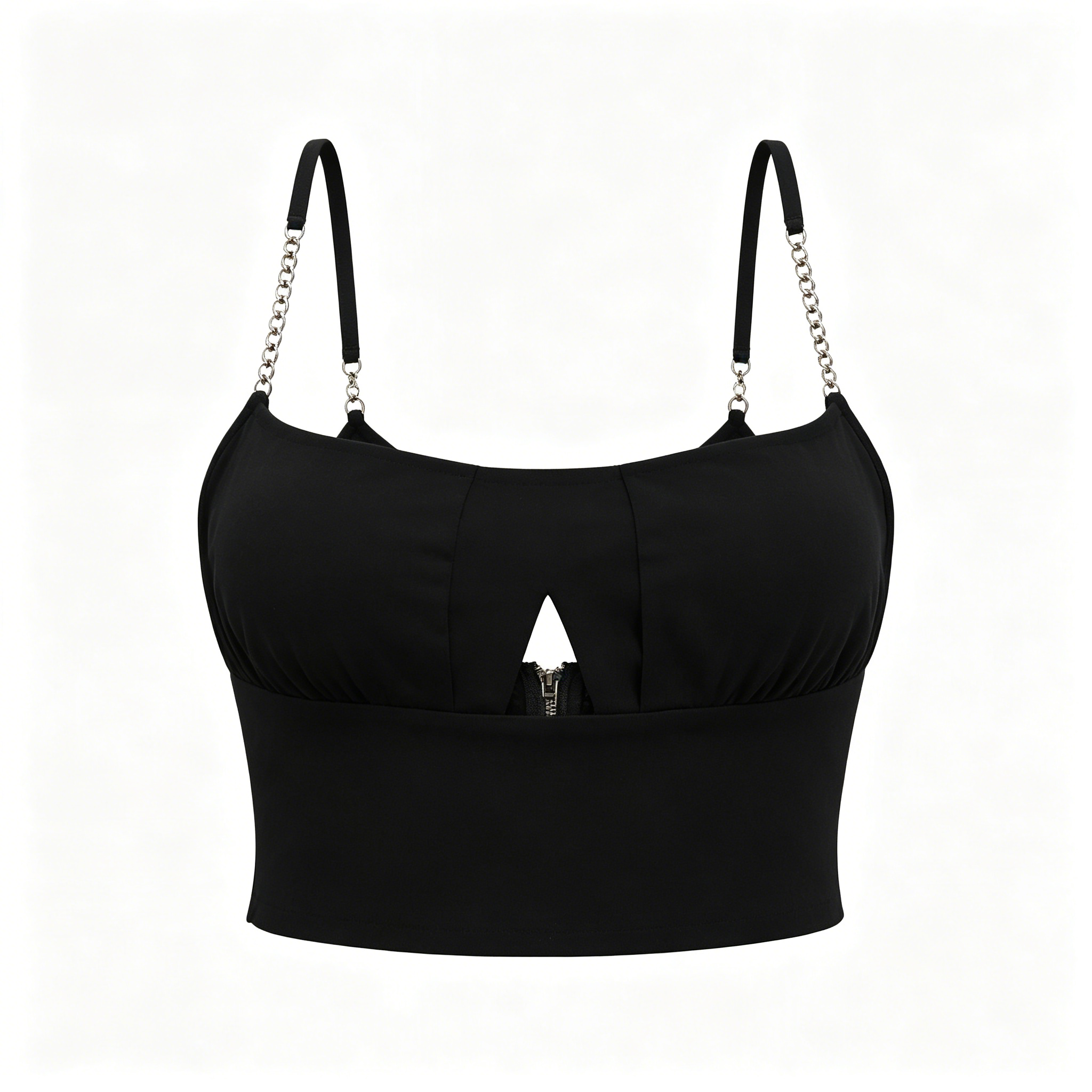 Black Chain Strap Cutout Crop Top