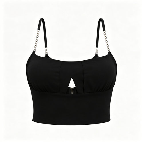 Black Chain Strap Cutout Crop Top