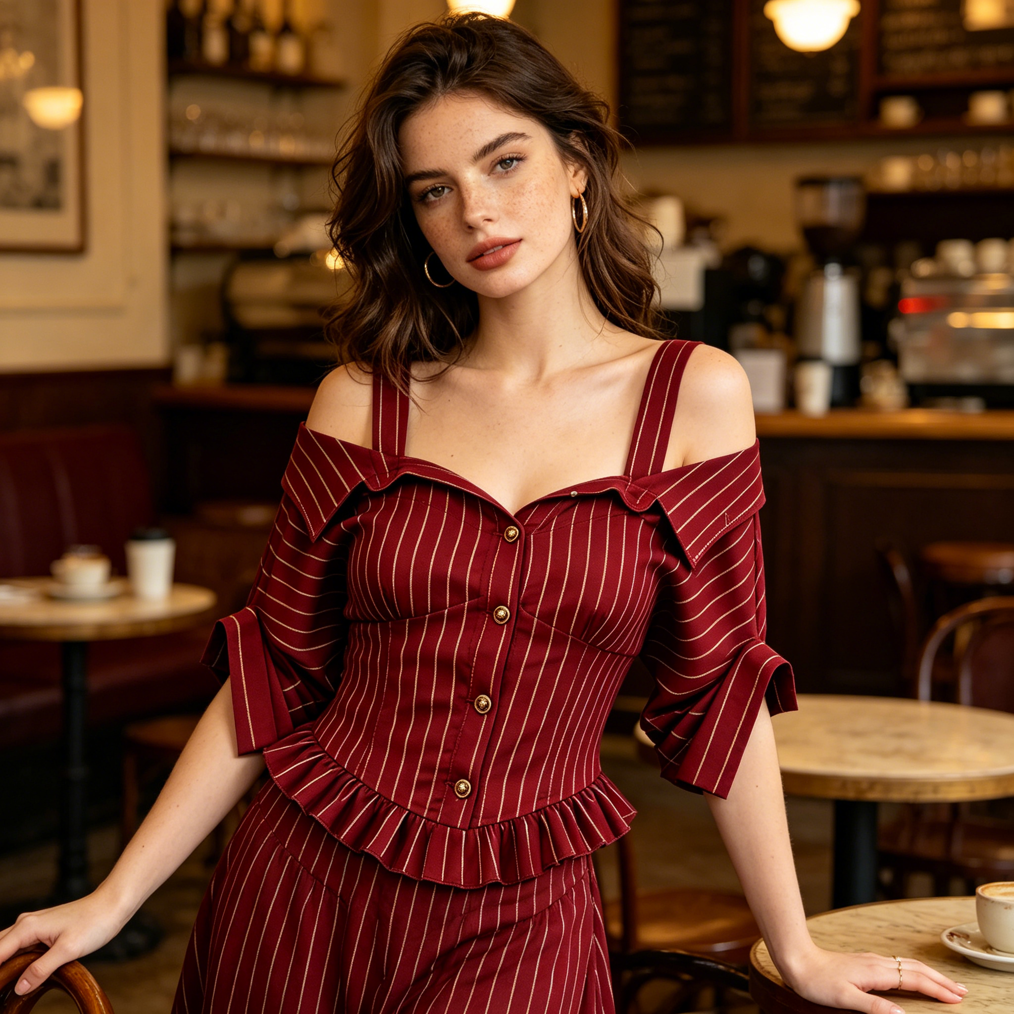 Red Gold Striped Off Shoulder Corset