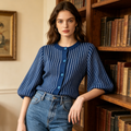 Blue White Striped Knit Cardigan