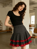 Black Red Lace Polka Dot Mini Skirt