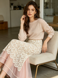 Cream Pearl Decor Mermaid Skirt