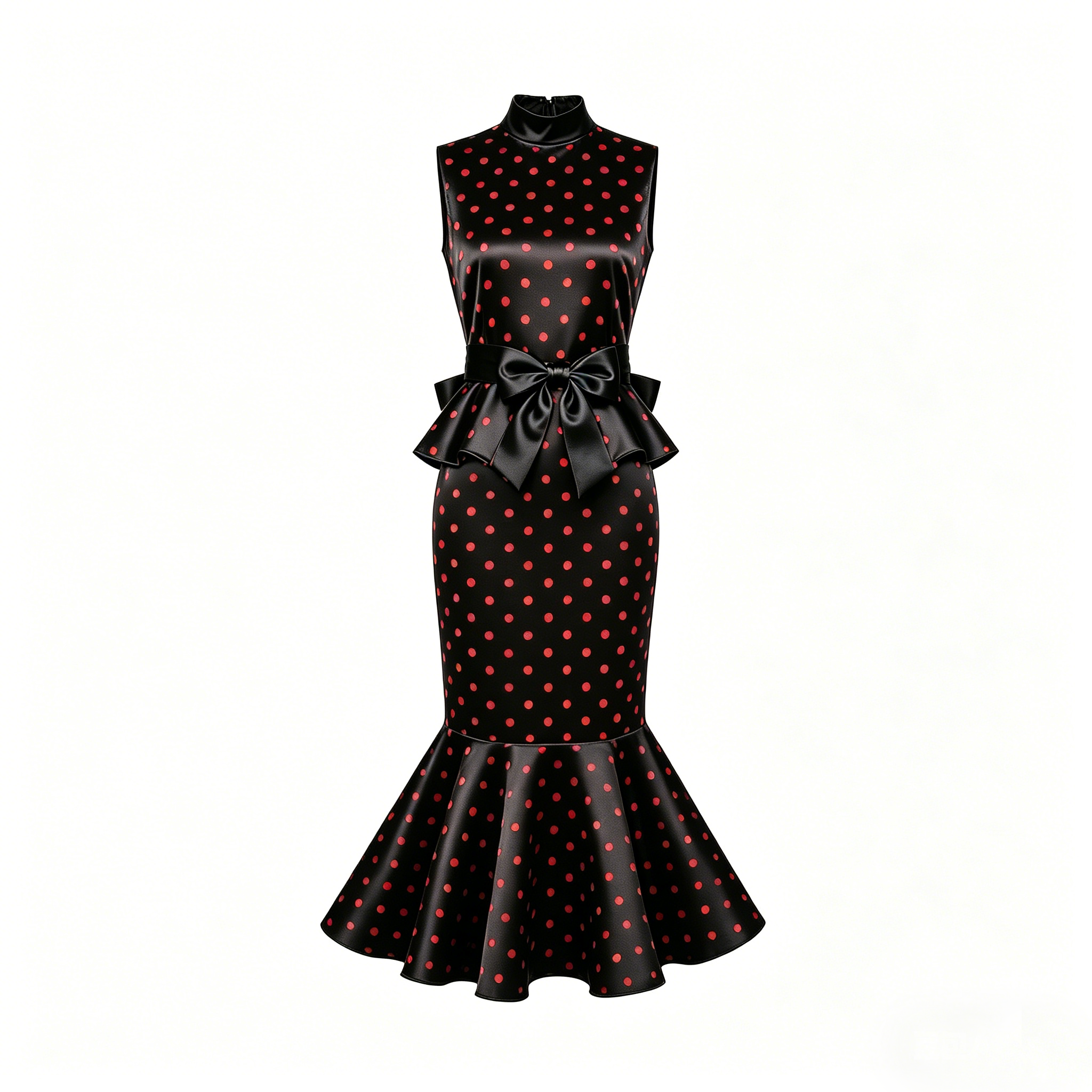 Black Red Polka Dot Satin Mermaid Dress