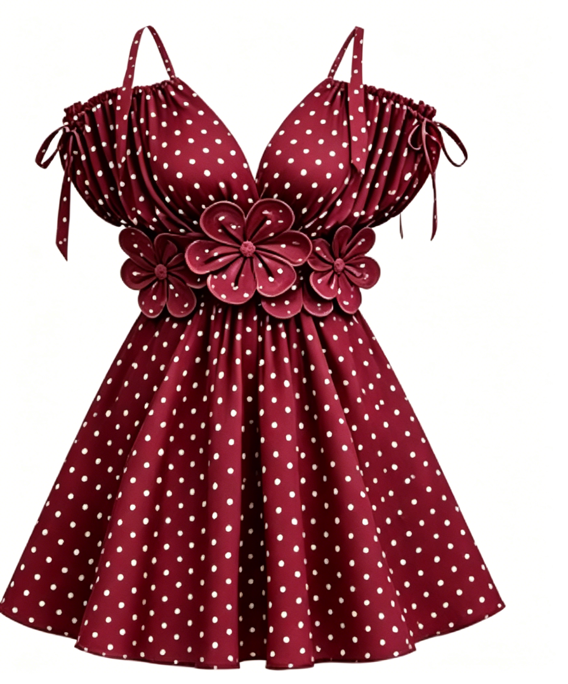 Burgundy Polka Dot Floral Cami Dress