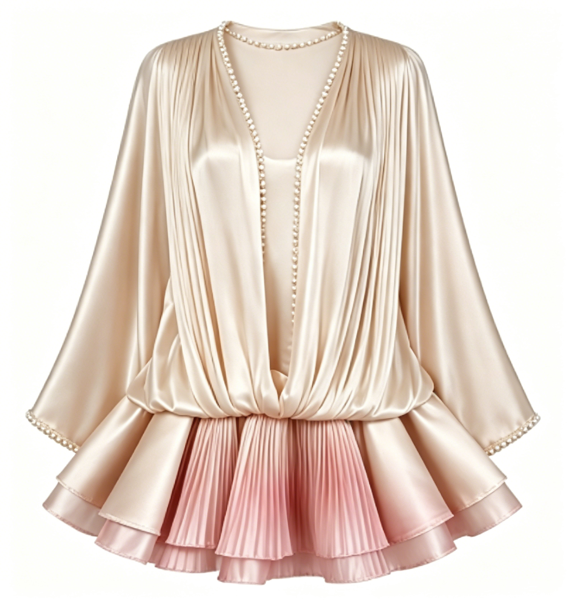 Champagne Pearl Trim Satin Blouse