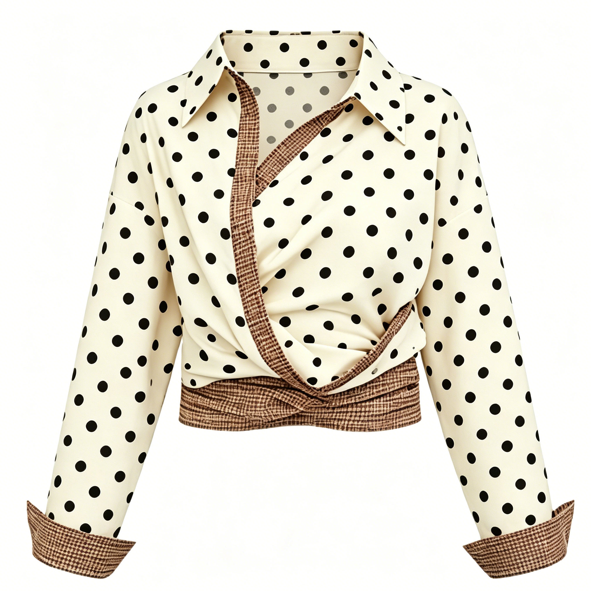Cream Black Polka Dot Wrap Blouse