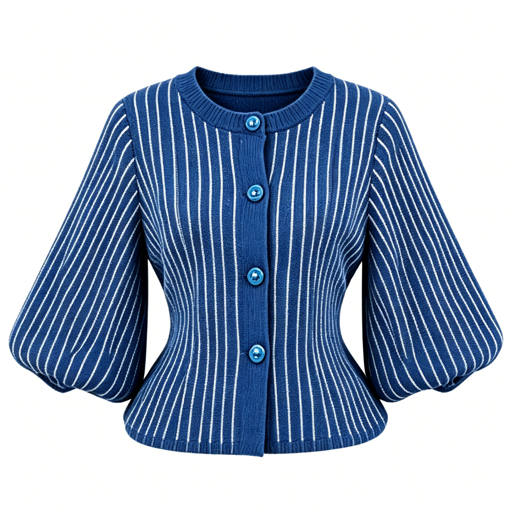 Blue White Striped Knit Cardigan