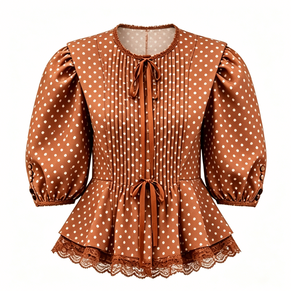 Mocha Polka Dot Puff Sleeve Top