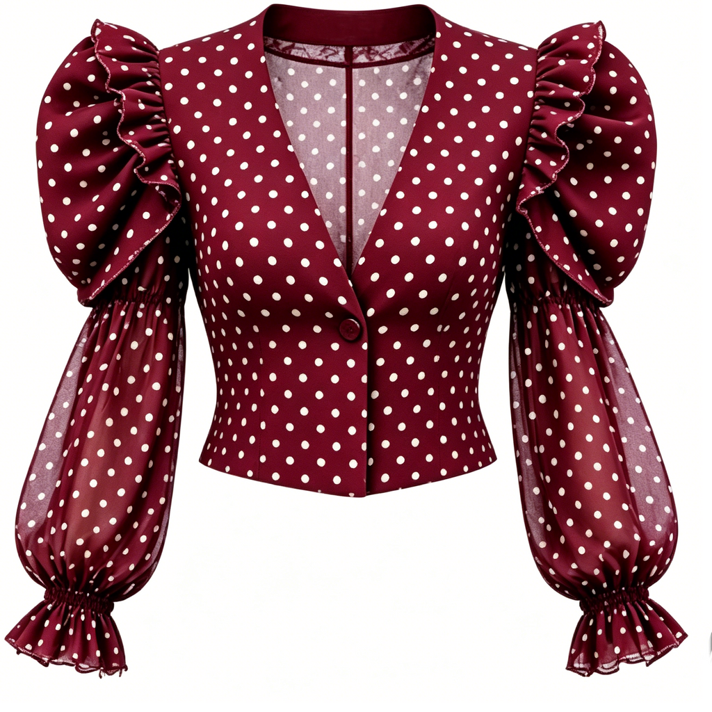 Wine Red Sheer Long Sleeve Blouse