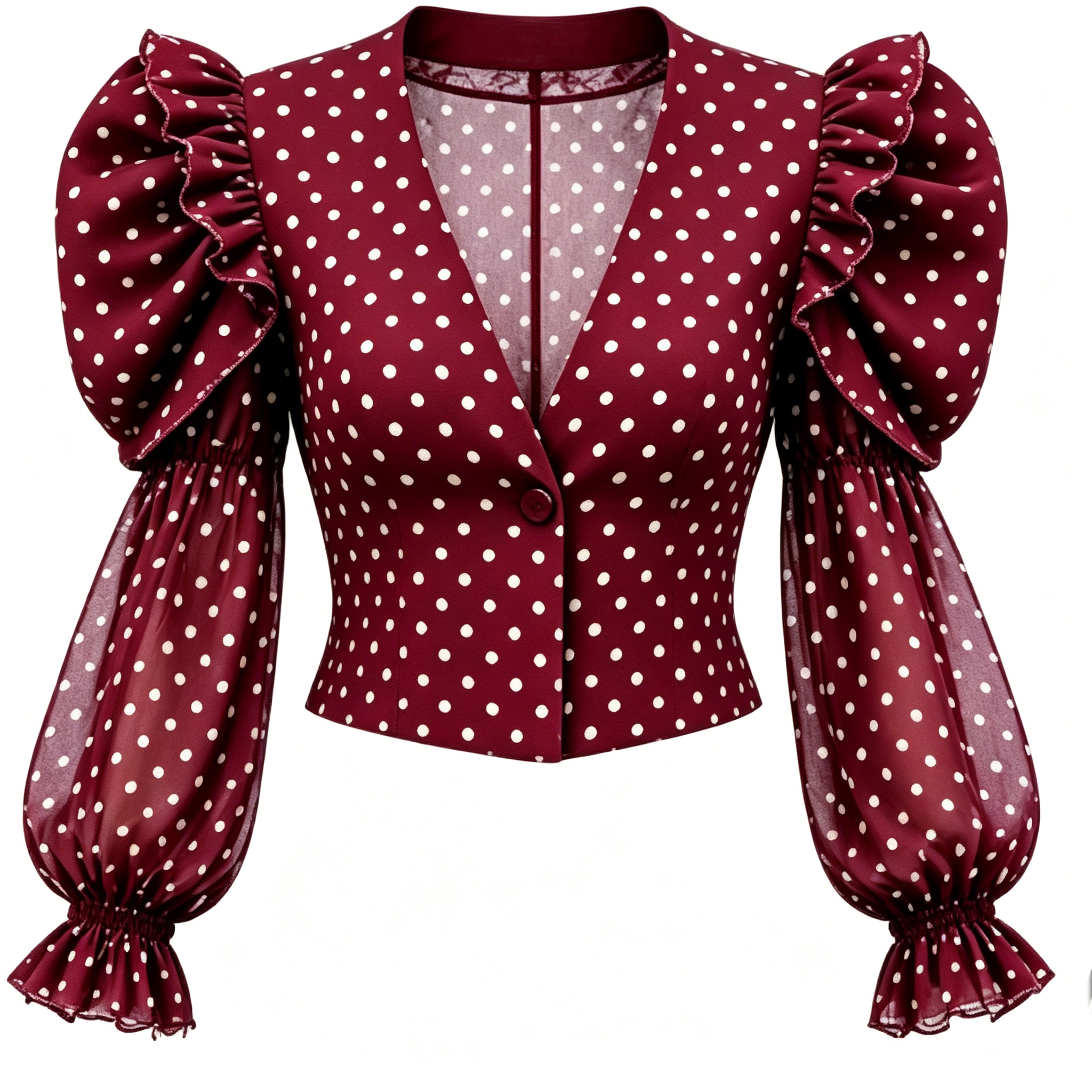 Wine Red Sheer Long Sleeve Blouse