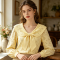 Yellow Floral Print Bow Knit Sweater