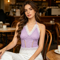 Purple Lace Halter Neck Corset Top