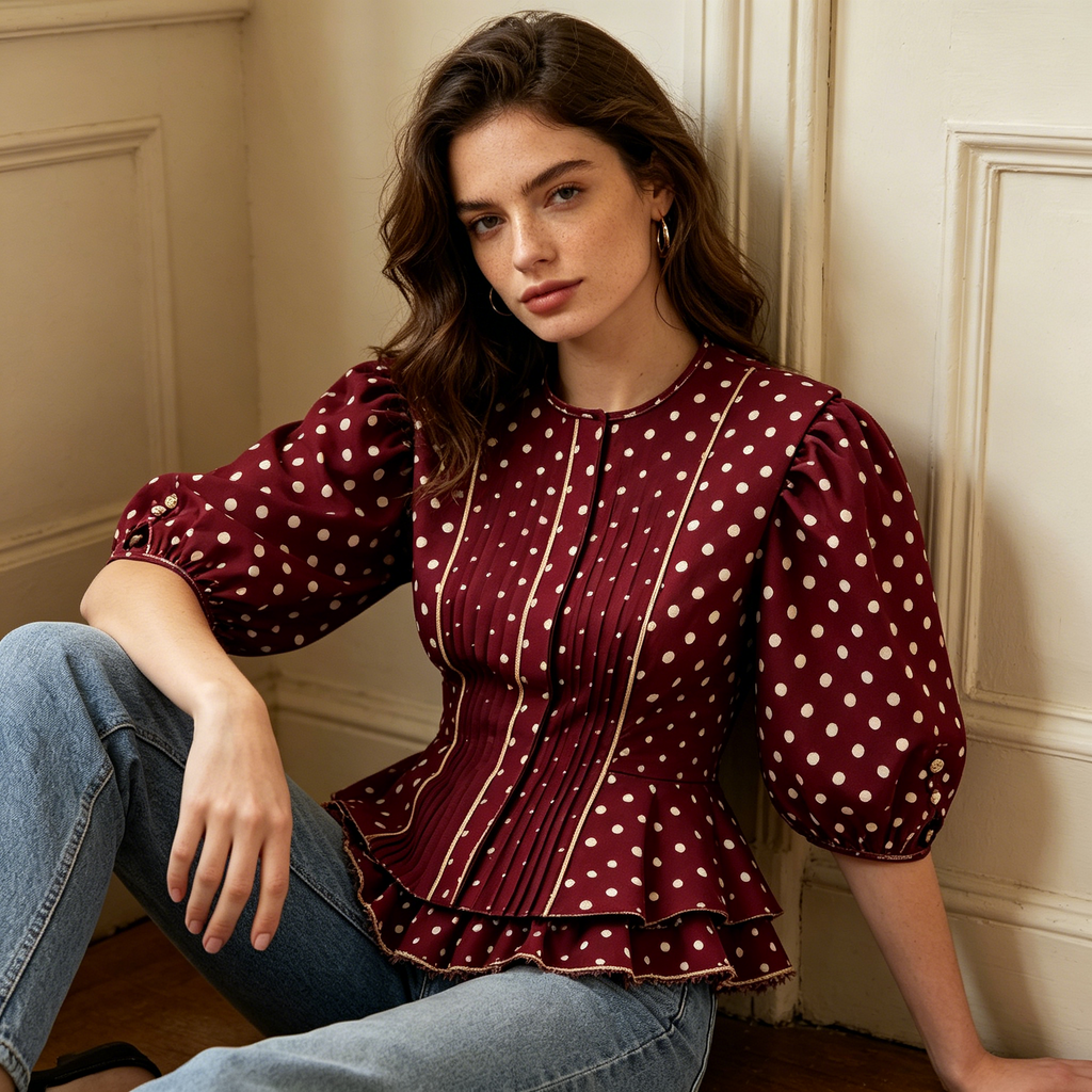 Rust Color Pleated Waist Blouse