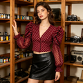 Wine Red Sheer Long Sleeve Blouse