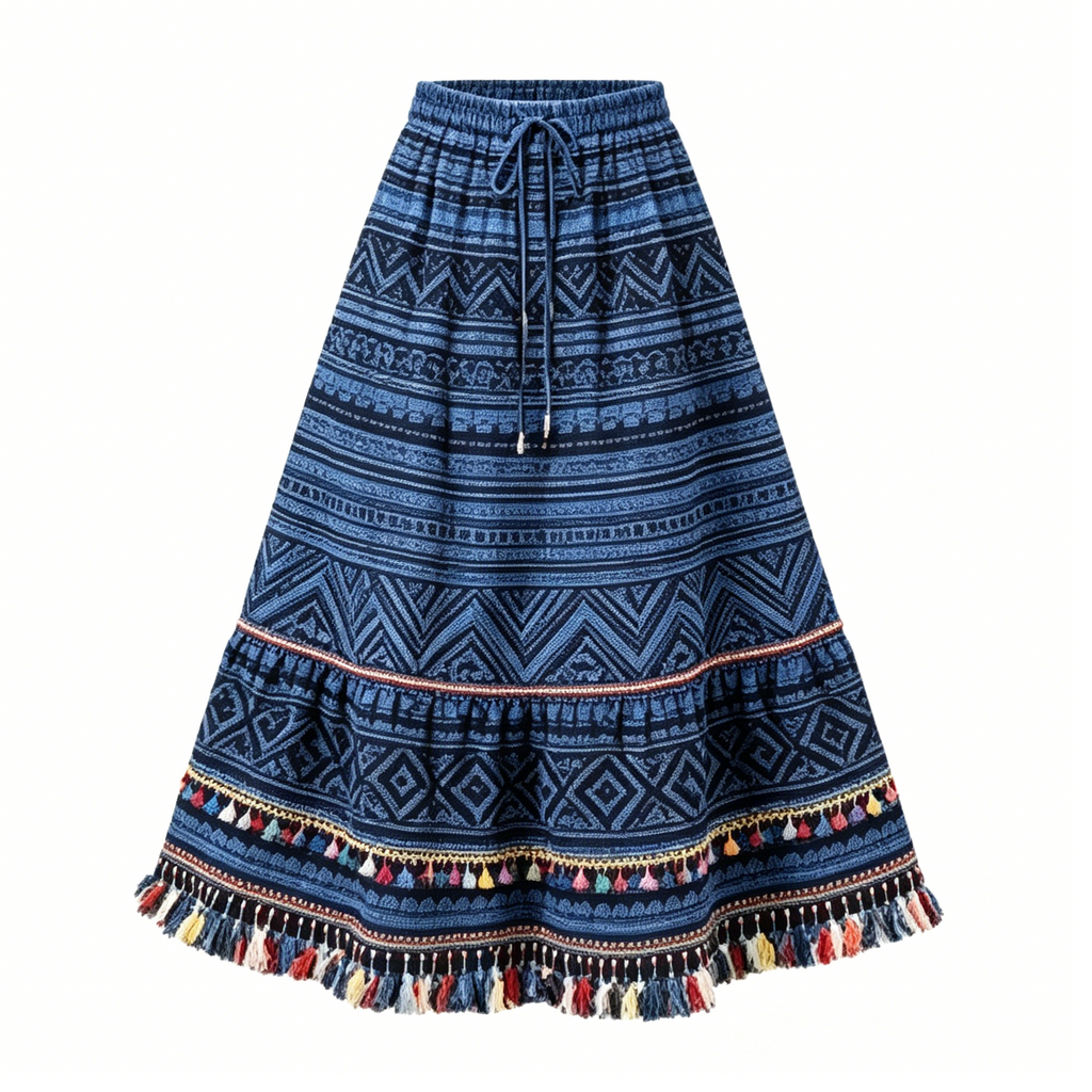 Cream Embroidered Boho Maxi Skirt