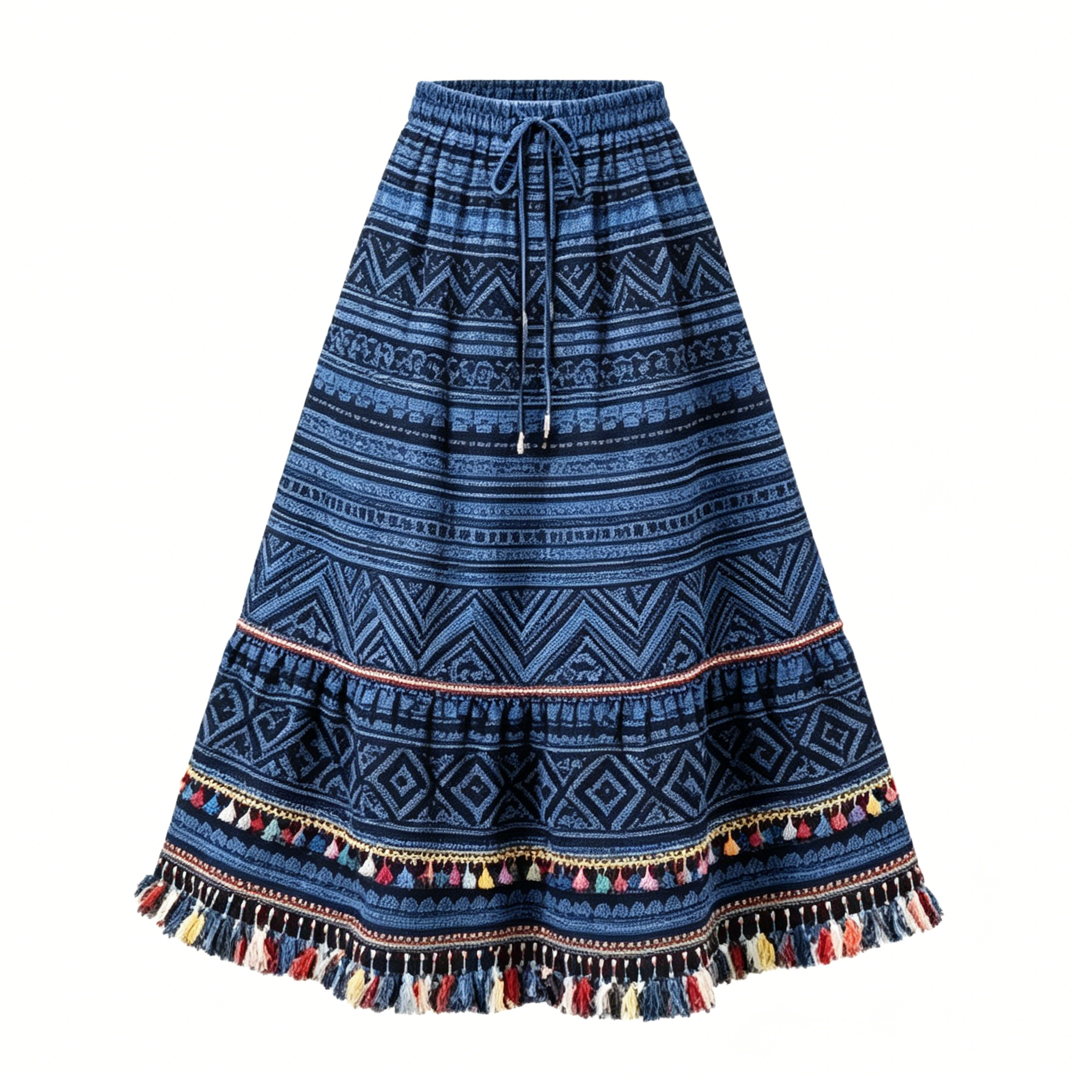 Cream Embroidered Boho Maxi Skirt