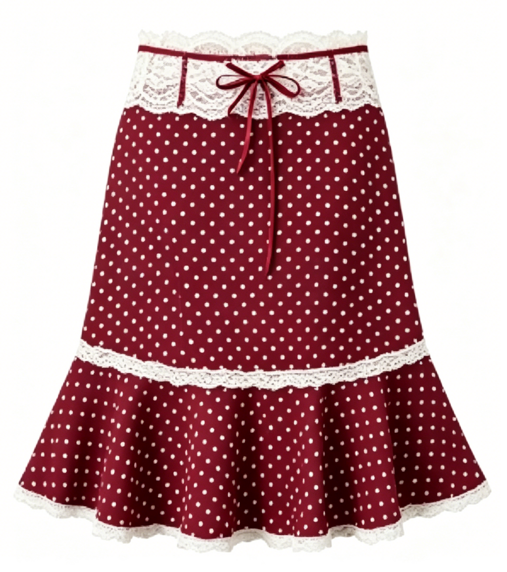 Burgundy Velvet Mermaid Midi Skirt