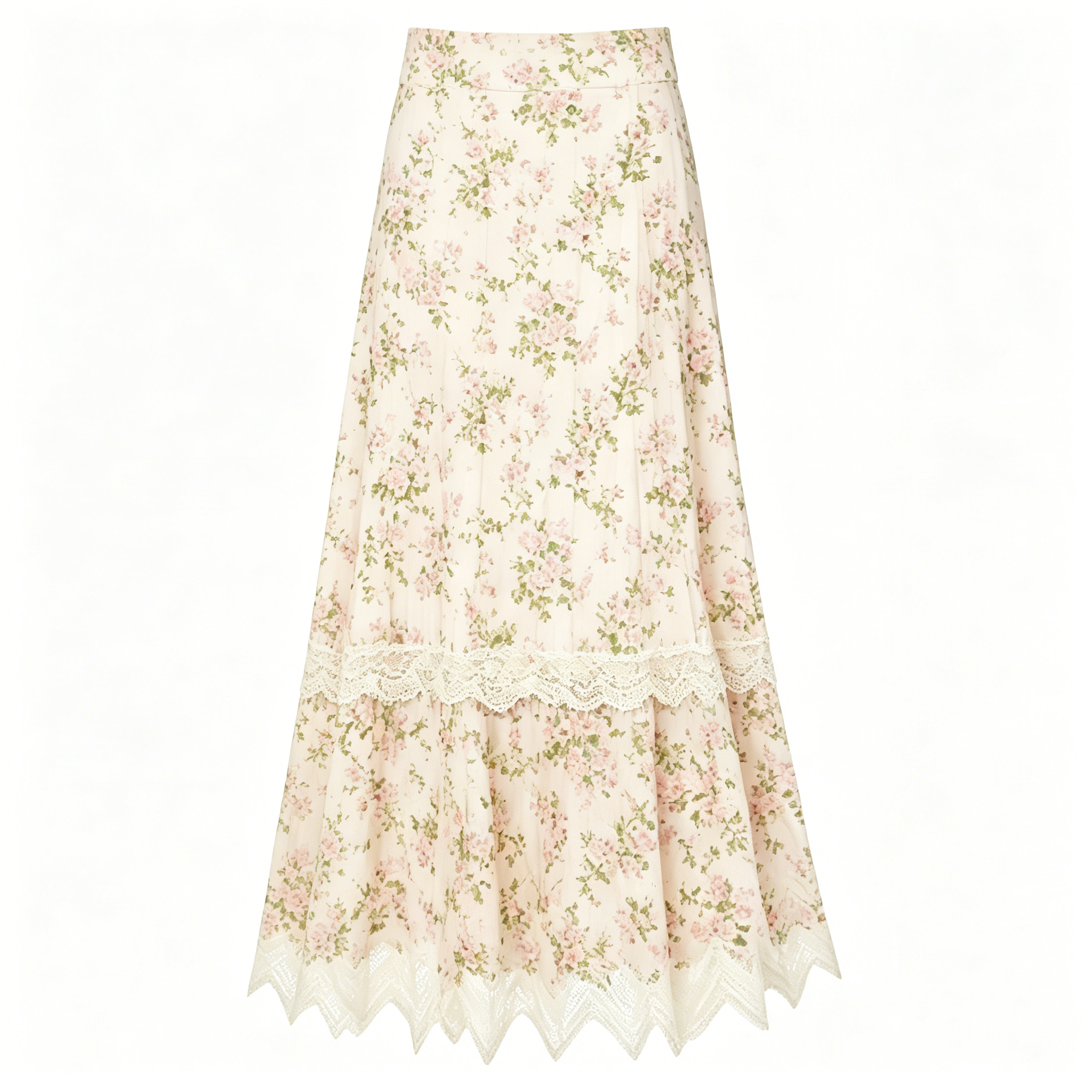 Cream Floral Lace Hem Maxi Skirt