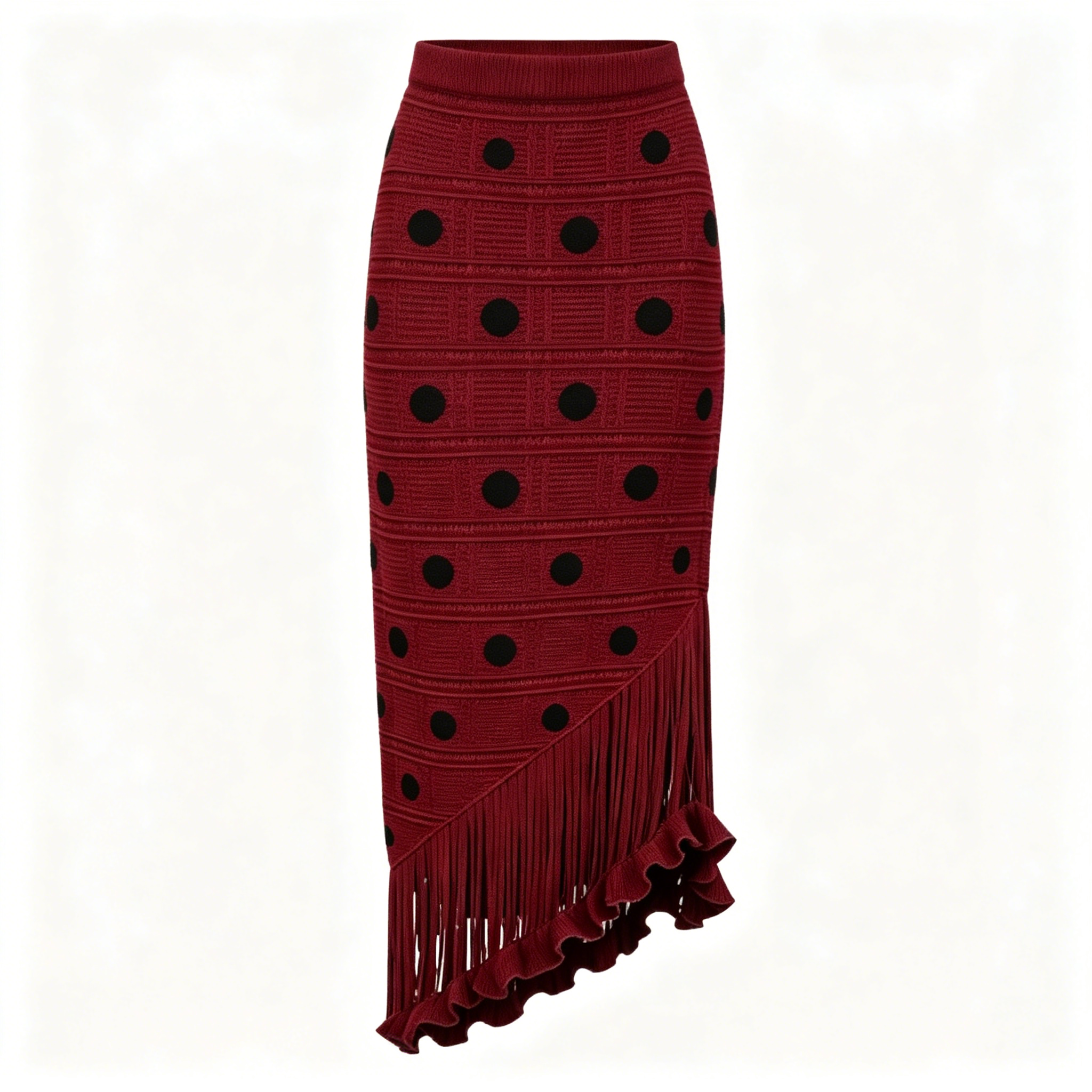 Red Knit Polka Dot Tassel Skirt