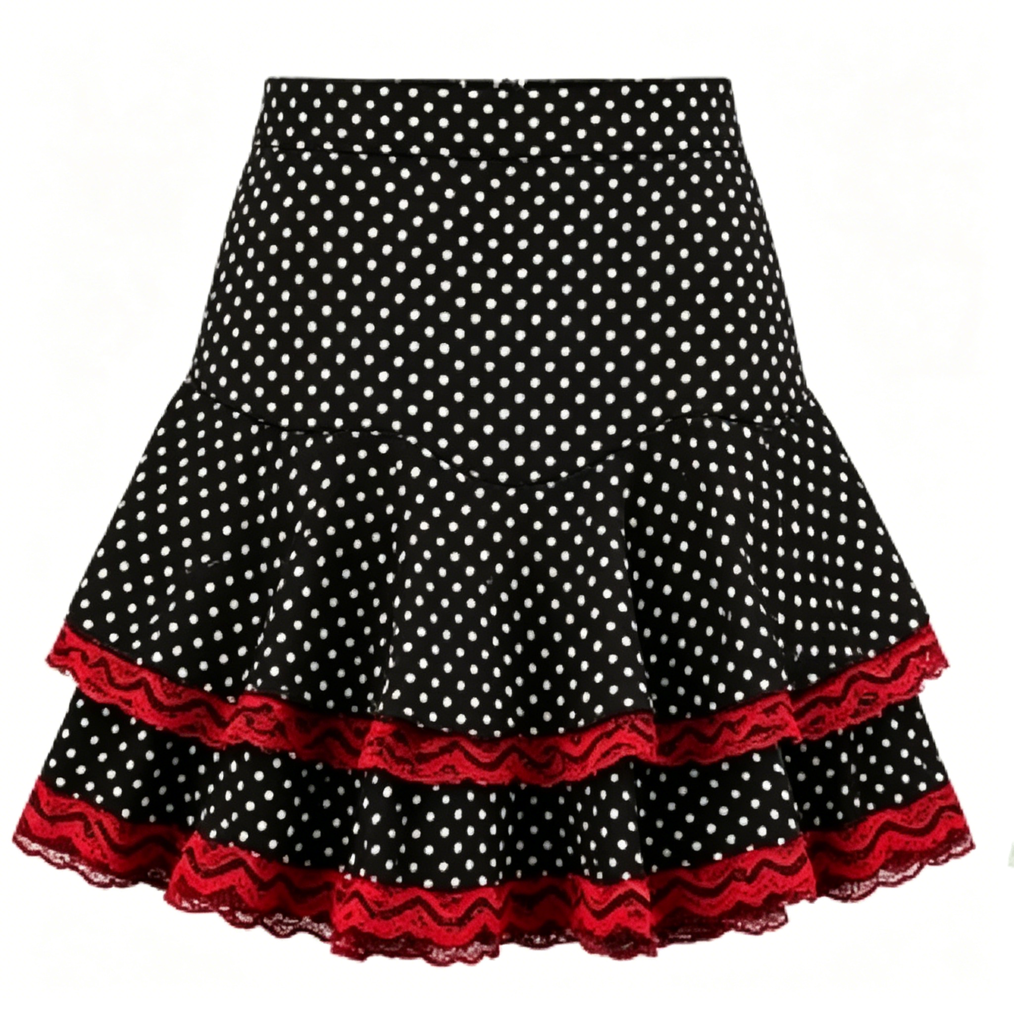 Black Red Lace Polka Dot Mini Skirt