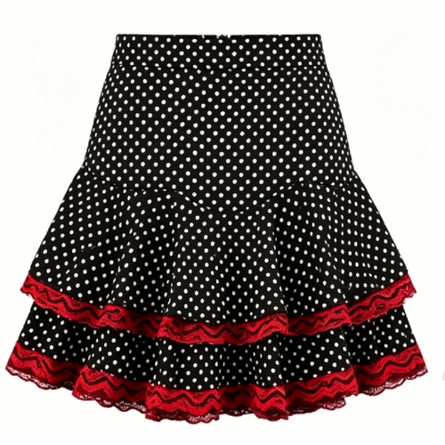 Black Red Lace Polka Dot Mini Skirt