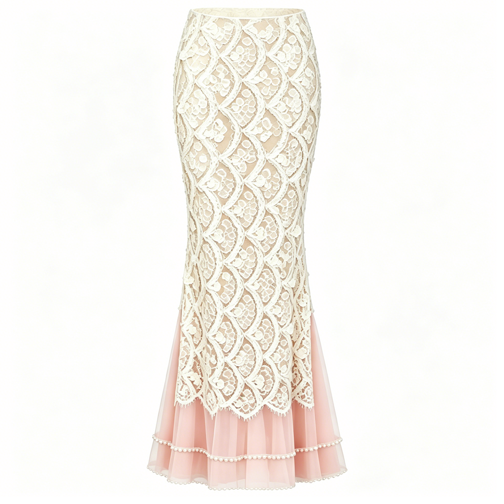 Cream Pearl Decor Mermaid Skirt