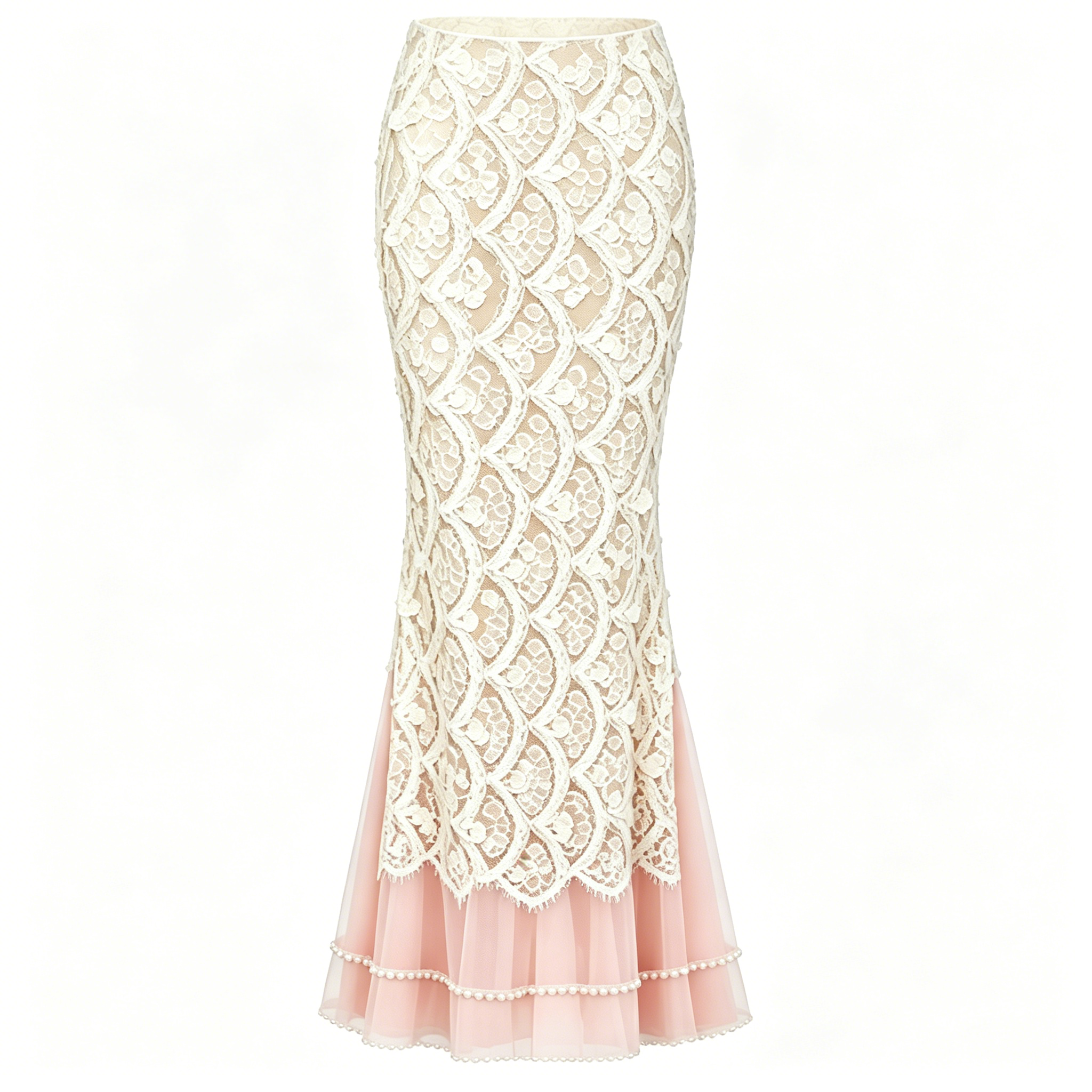 Cream Pearl Decor Mermaid Skirt
